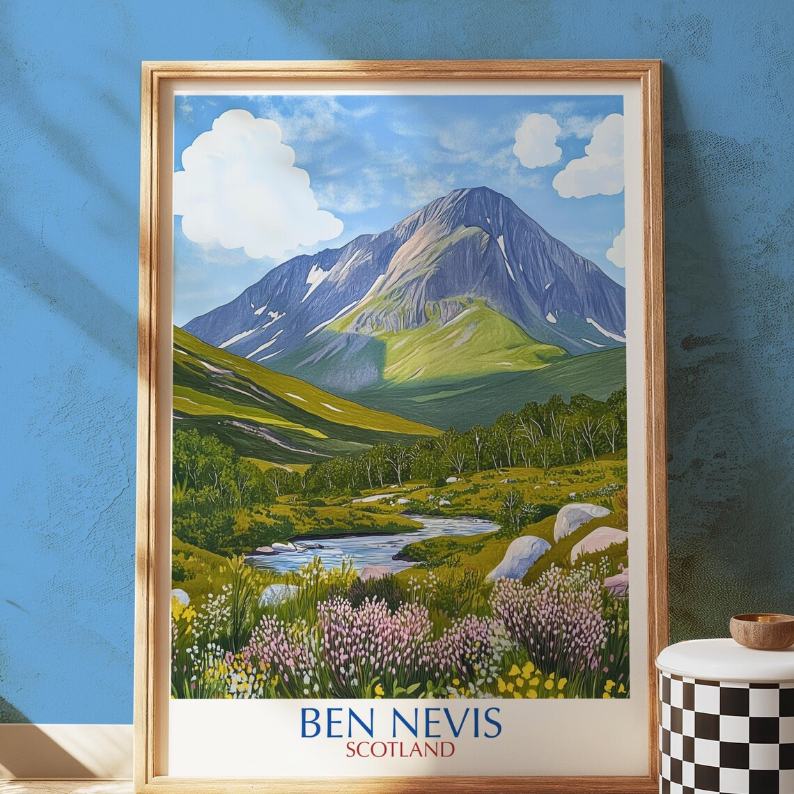 Ben Nevis Scotland Highland Mountain River Valley Travel Poster