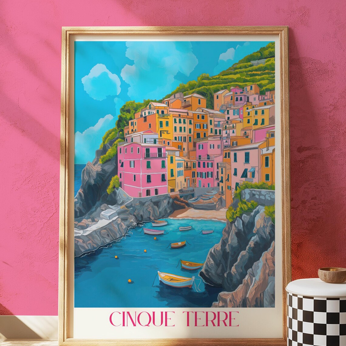 Cinque Terre Italy Colorful Coastal Village Riviera Travel Poster