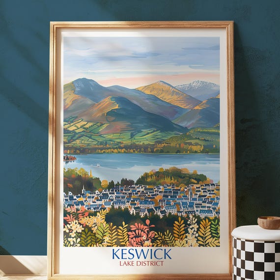 Keswick Lake District Travel Poster, English Landscape