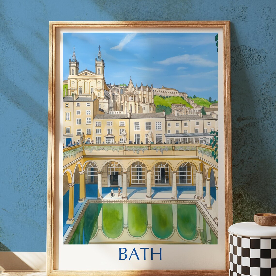 Historic Bath England Roman Baths Abbey Heritage Travel Poster