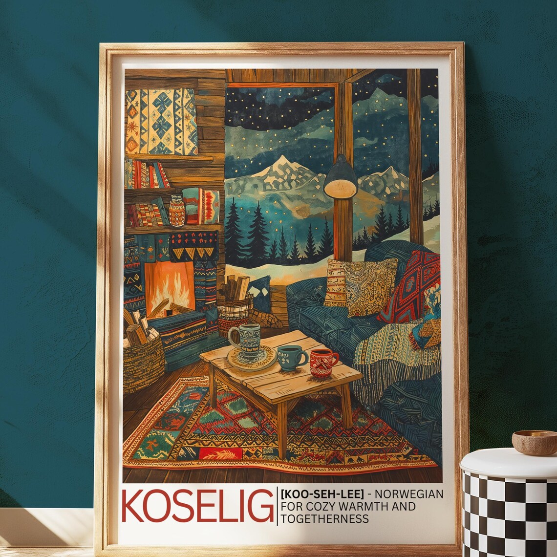 Koselig Cabin Art Print, Norwegian Winter Decor