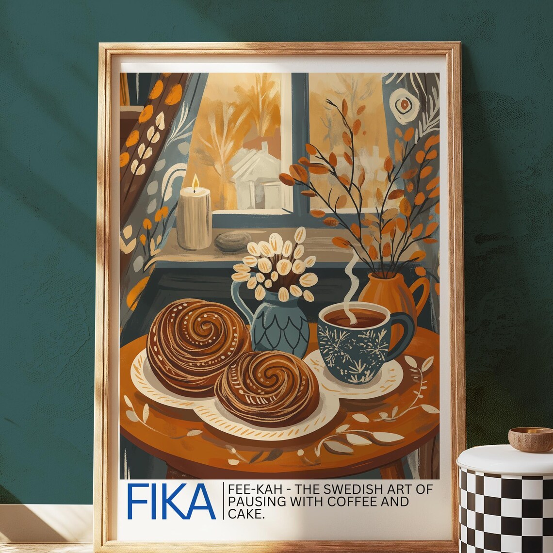 Fika Coffee Pastry Art Print, Scandinavian Kitchen