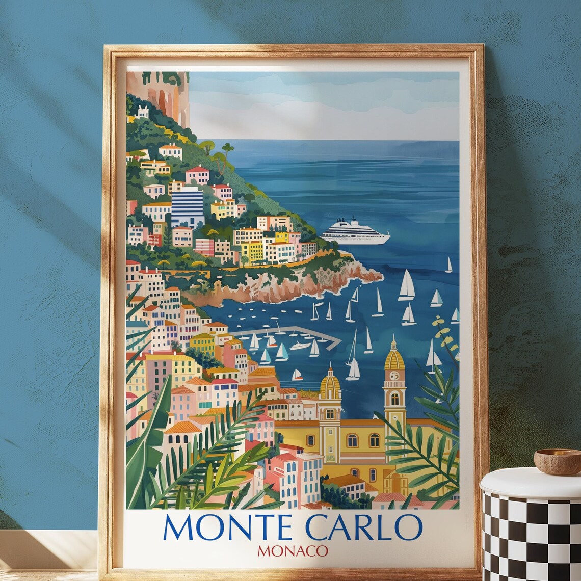 Monte Carlo Monaco Harbor Yachts Palm Trees French Riviera Poster