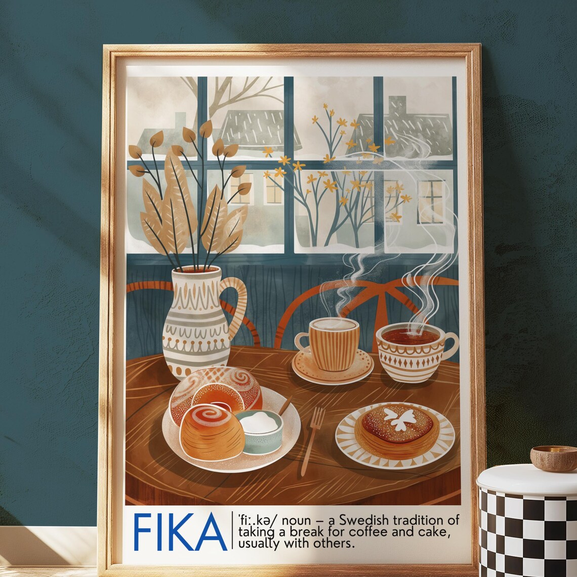Fika Scandinavian Art Print, Cozy Swedish Coffee Break