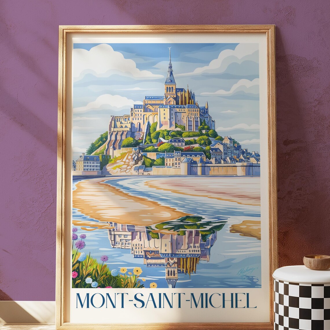 Mont Saint Michel France Abbey Coastal Illustration Travel Poster