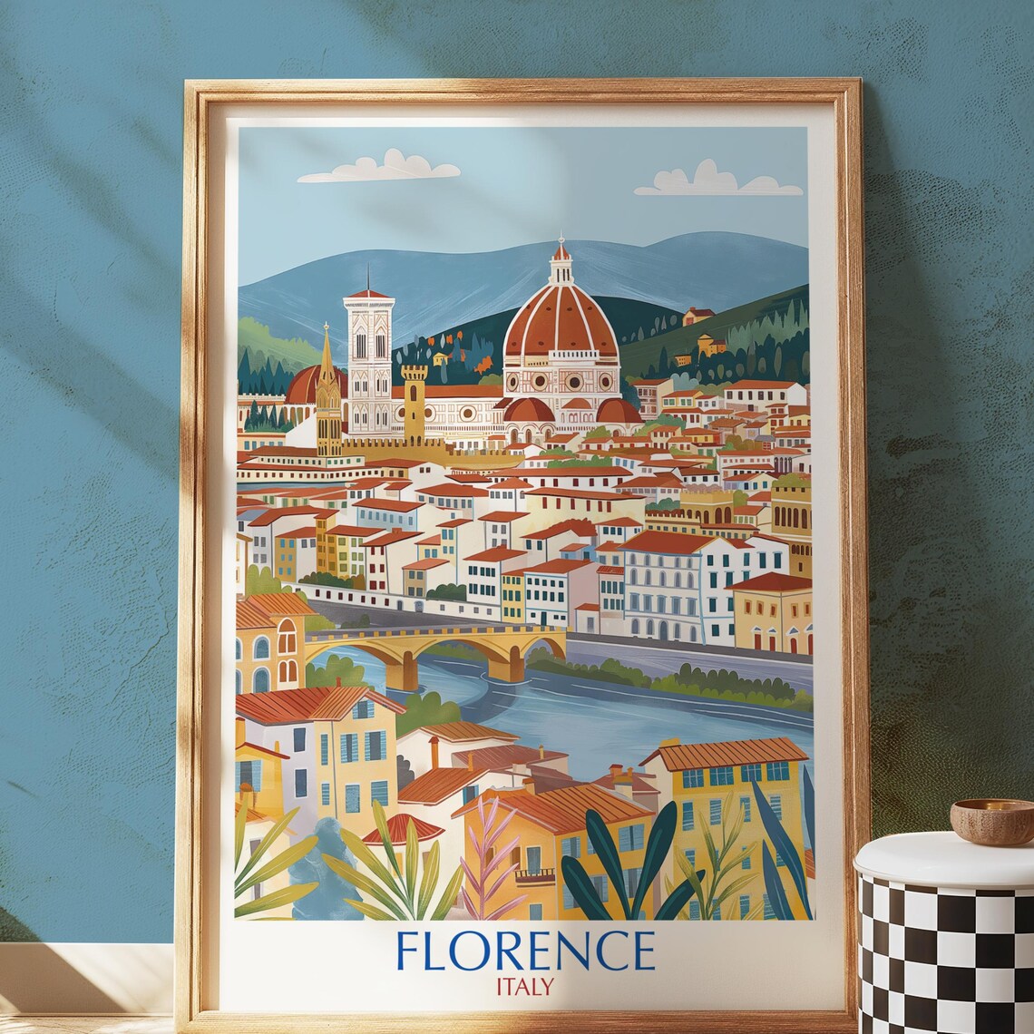 Florence Italy Travel Poster, Tuscan Cityscape