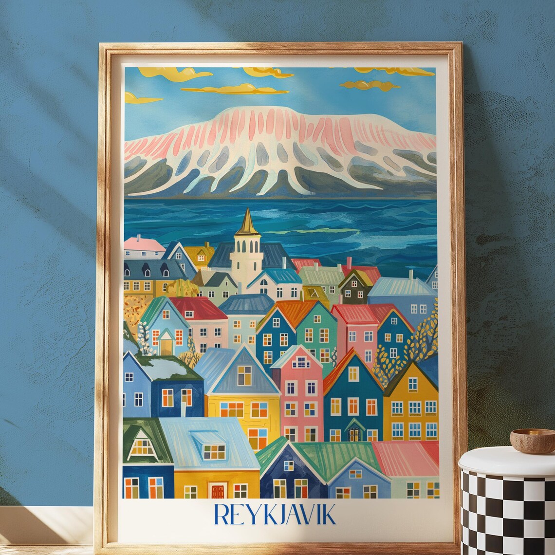 Reykjavik Iceland Travel Poster, Nordic Coastal Landscape