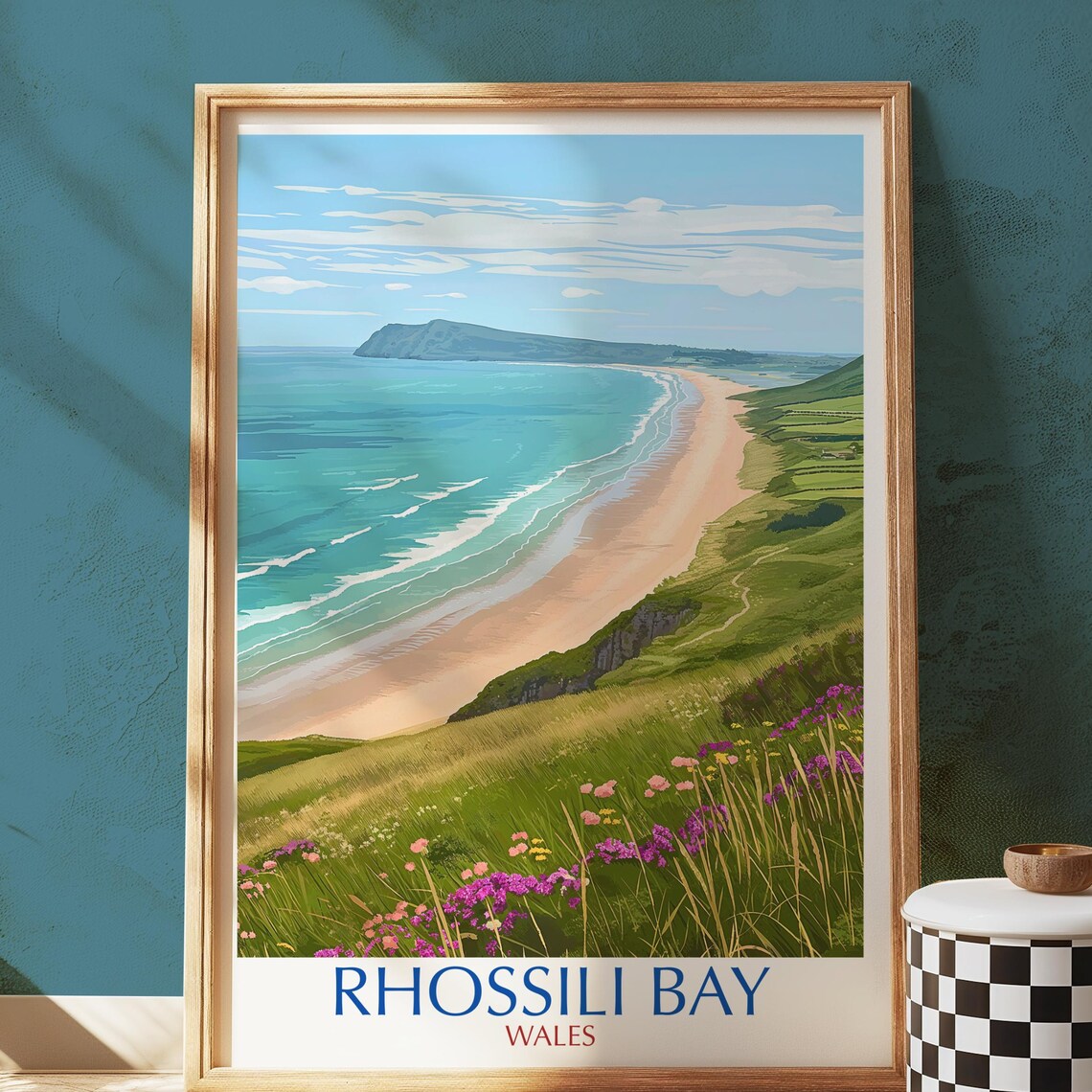 Rhossili Bay Wales Travel Poster, Gower Peninsula