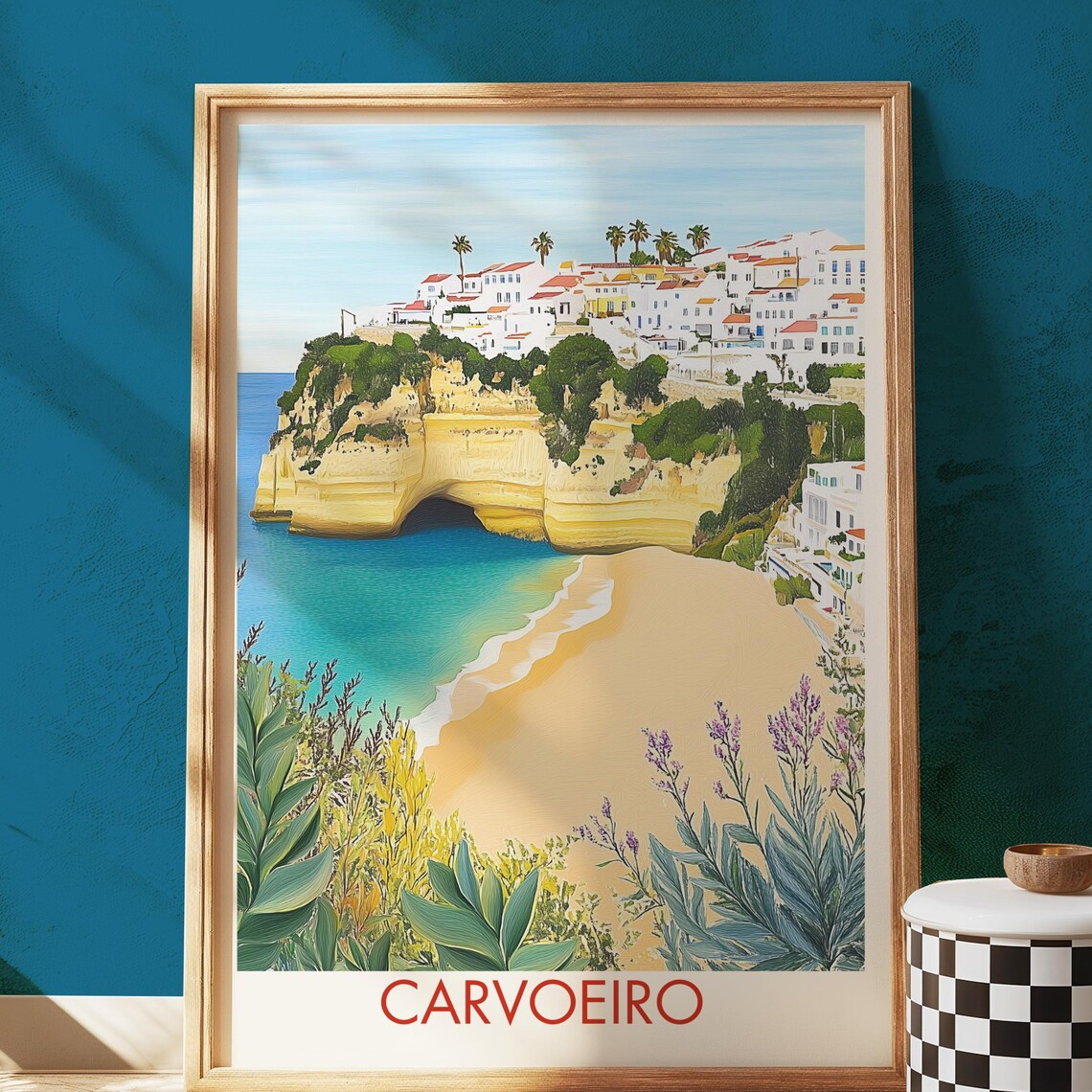 Carvoeiro Algarve Cliffs Whitewashed Village Beach Travel Poster