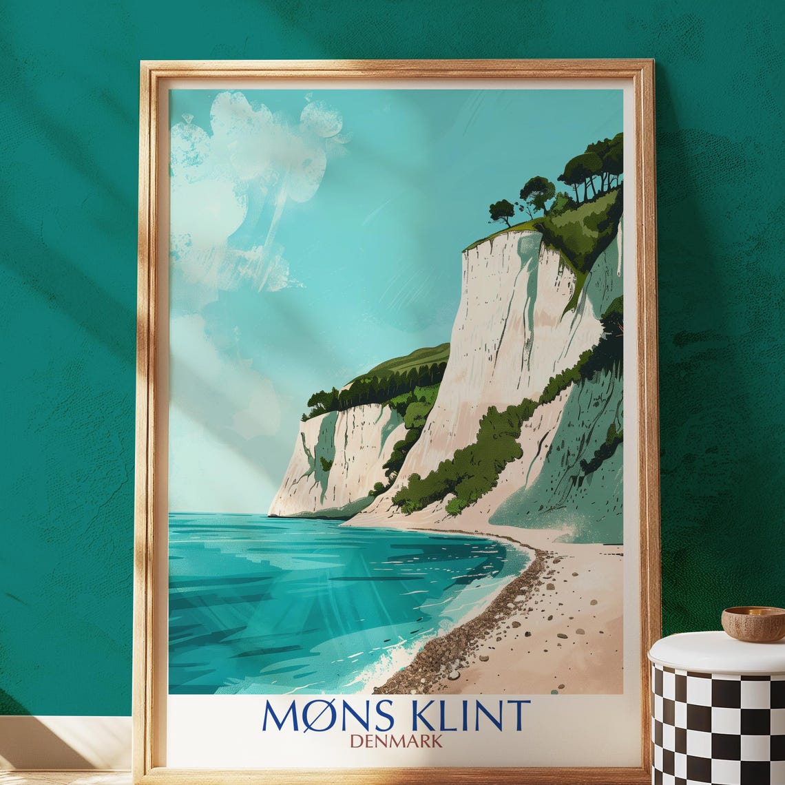 Mons Klint Denmark White Chalk Cliffs Vintage Travel Style Poster
