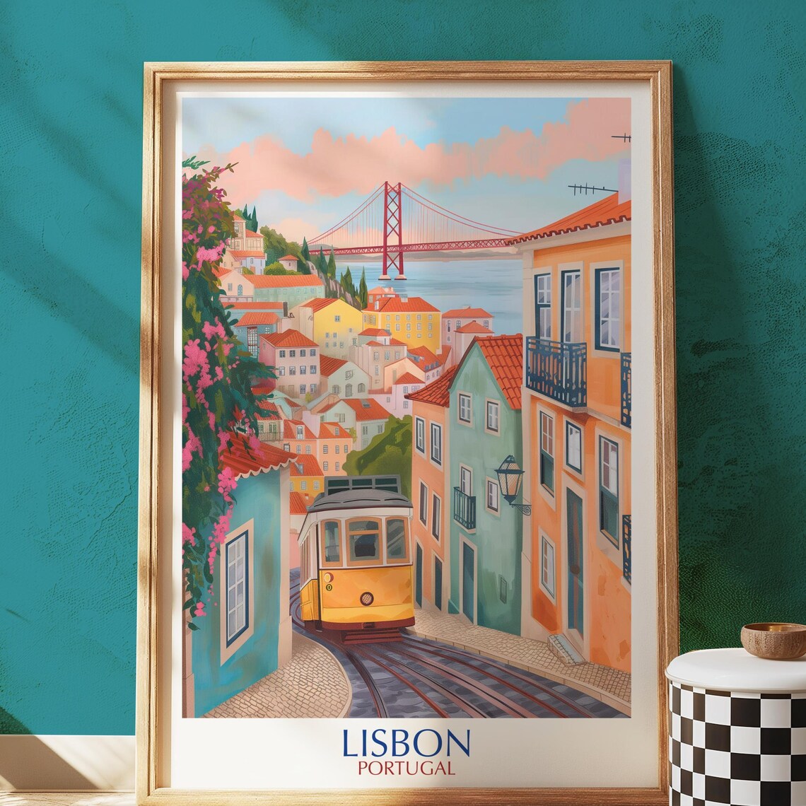 Lisbon Portugal Yellow Tram Travel Poster