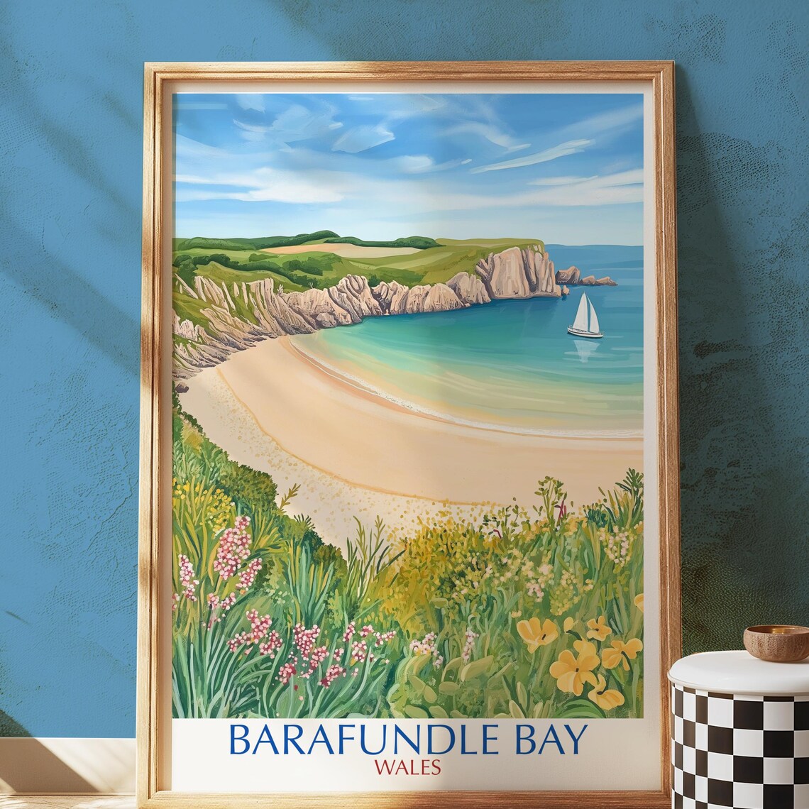 Barafundle Bay Wales Coastal Travel Poster Wildflower Meadow Beach