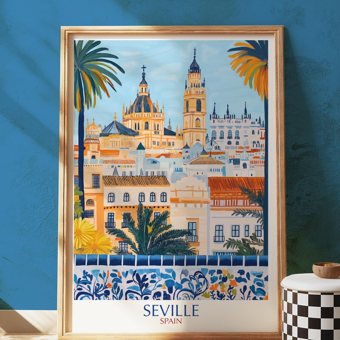 Seville Spain Vintage Travel Poster, Cityscape Art