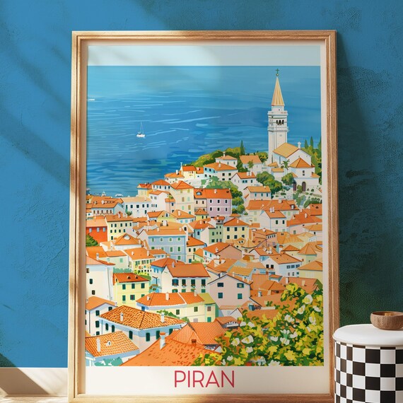 Piran Slovenia Adriatic Coast Old Town Orange Roofs Travel Poster