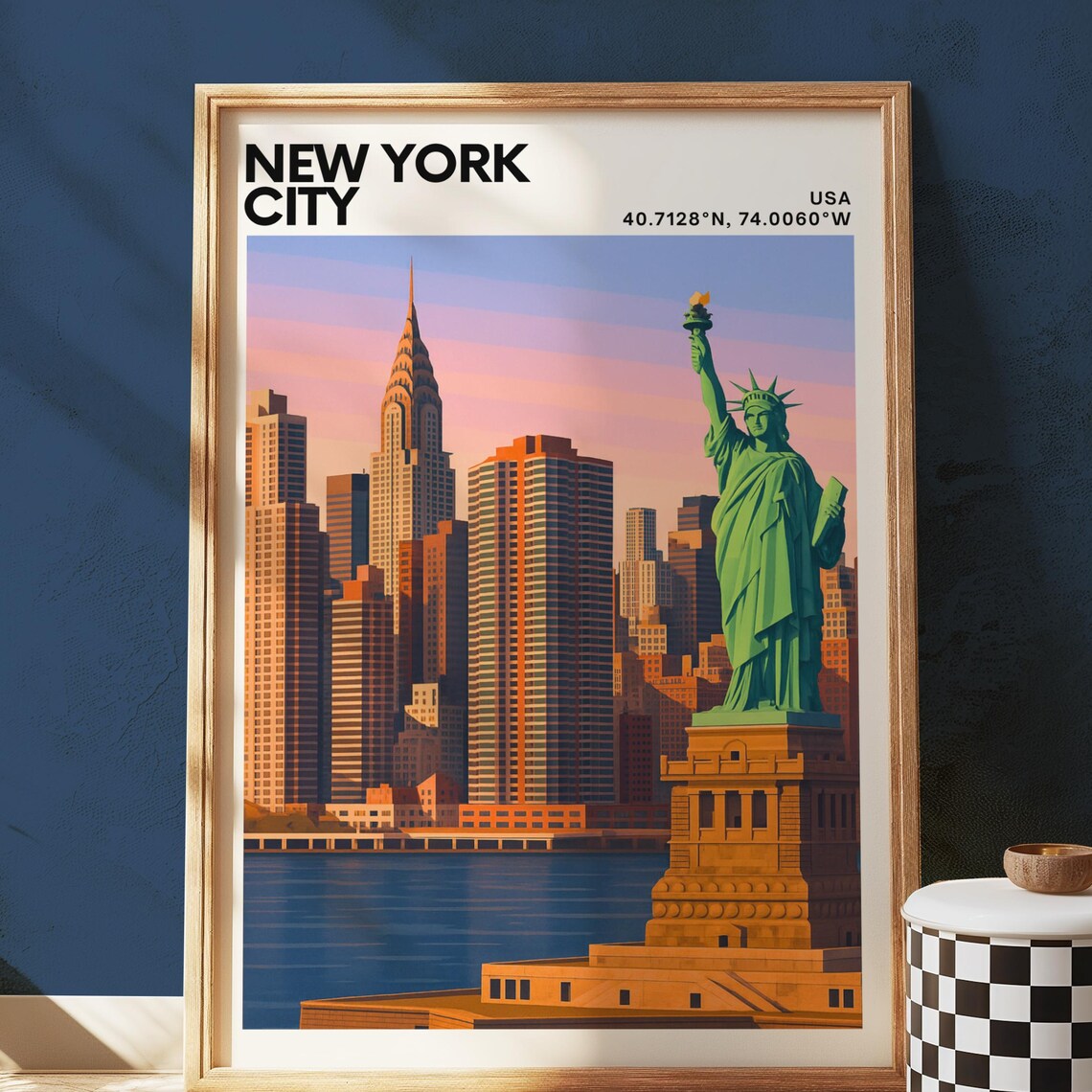 New York City Statue Of Liberty Sunset Skyline Travel Poster
