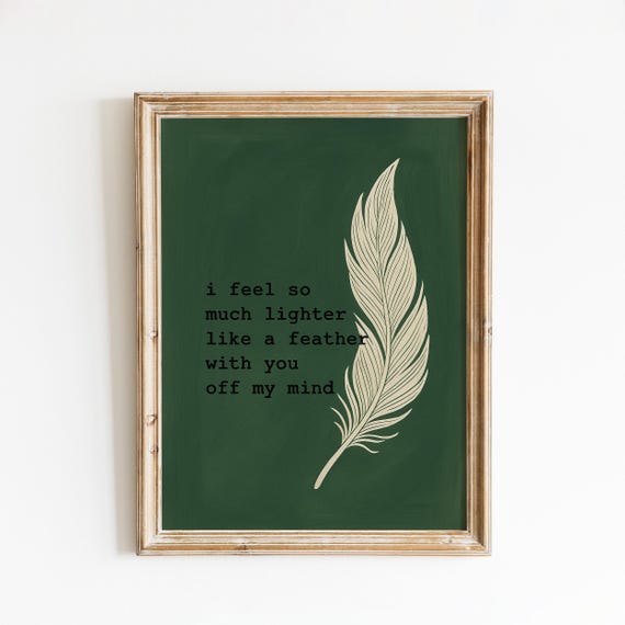 Feather Minimalist Lyric Poster Vintage Green Wall Art