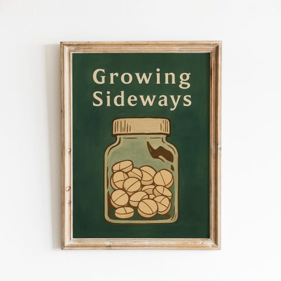 Growing Sideways Lyric Poster Vintage Folk Wall Art With Pill Jar Design