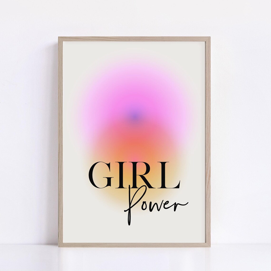 Girl Power Serif Script Pink Orange Gradient Feminist Quote Poster - Image 2