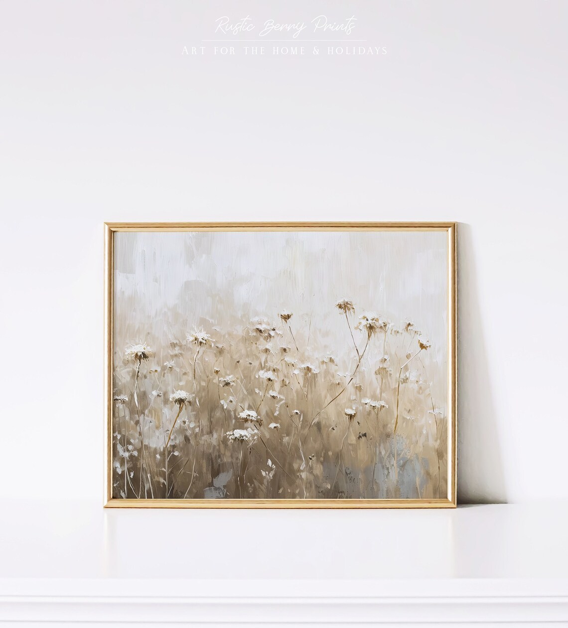 Delicate White Wildflowers Neutral Beige Minimal Floral Art Poster