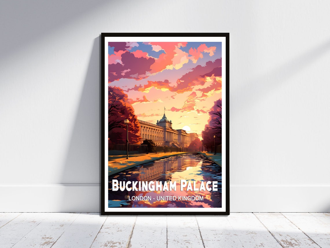 Buckingham Palace London Sunset Reflection Royal Landmark Poster
