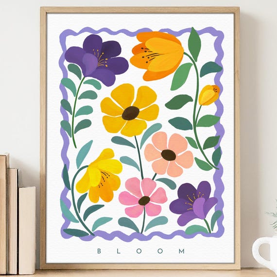 Abstract Flowers Art Print Unframed Colorful Floral Botanical For Kitchen Nursery Kids Room 5x7 8x10 11x14 16x20 18x24 24x36