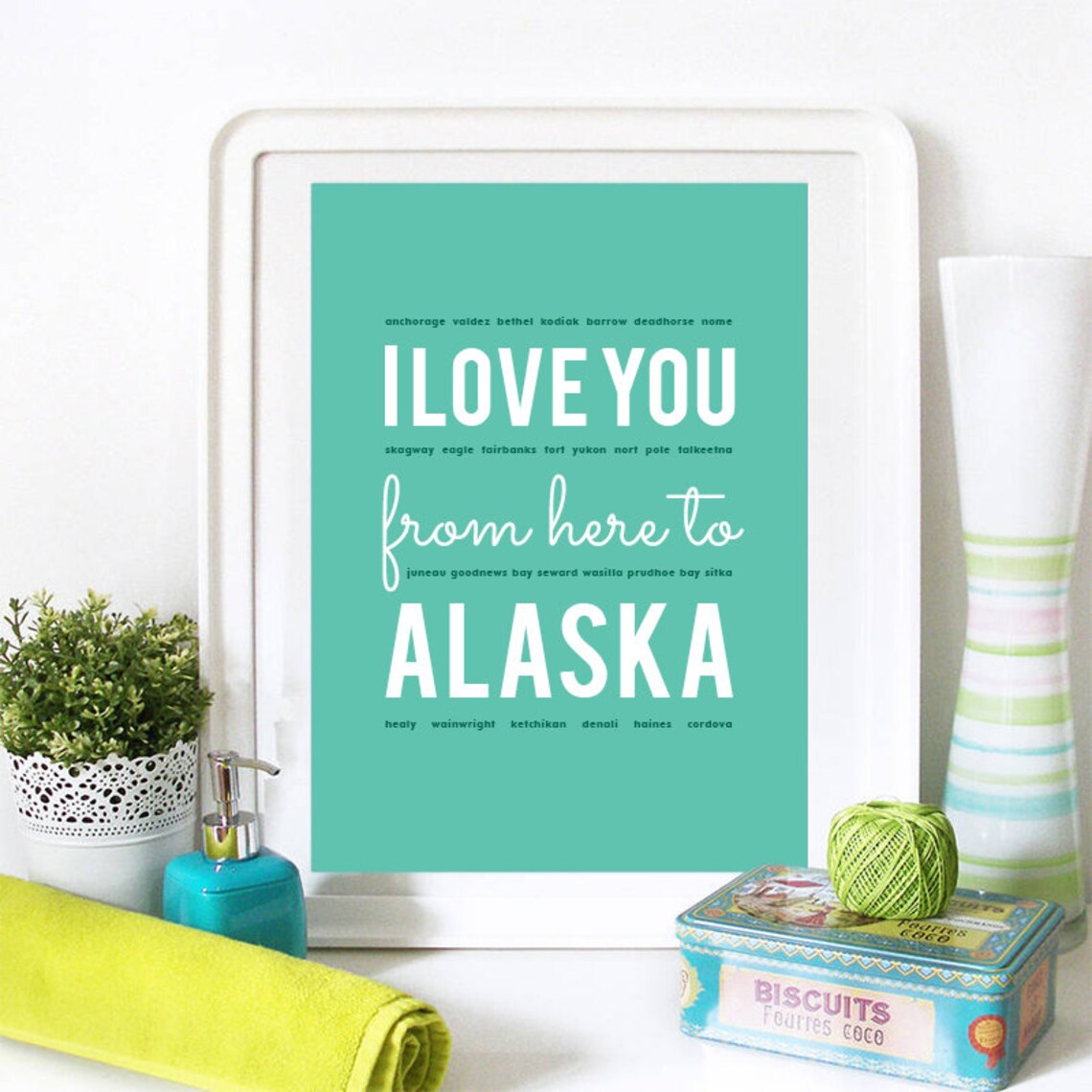 I Love You From Here To Alaska Alaska Print Alaska Skyline Alaska Art Alaska Poster Alaska Watercolor Alaska Art Print - Image 2