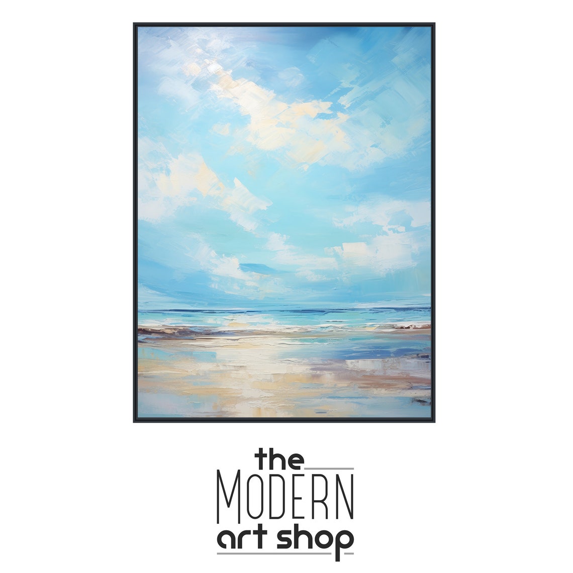 Serene Light Blue Abstract Seascape Under Soft Cloudy Sky Poster - Image 4