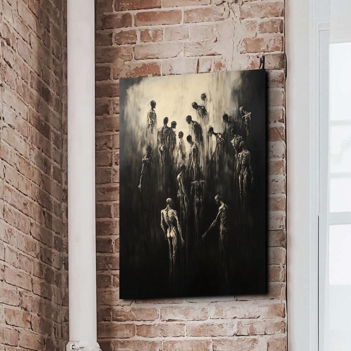 Shadowy Figures Emerging from Darkness Moody Gothic Art Poster