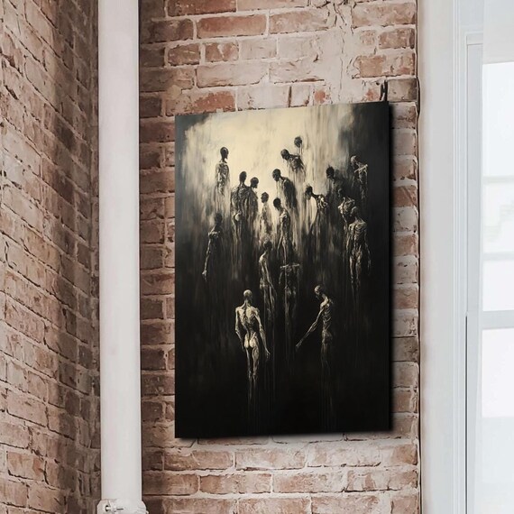 Shadowy Figures Emerging from Darkness Moody Gothic Art Poster