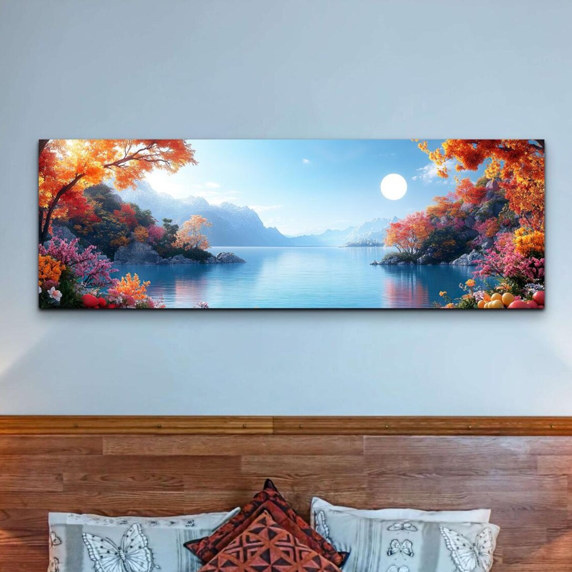 Autumn Lake Landscape Colorful Foliage Sunlit Mountain Poster
