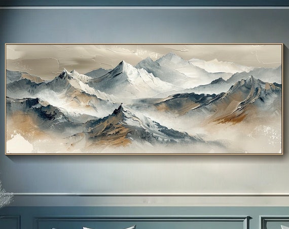 Original 3d Mountain Abstract Painting On Framed Plaster Style Textured Wall Art Ivory Wabi Sabi Living Room Decor Boho Modern