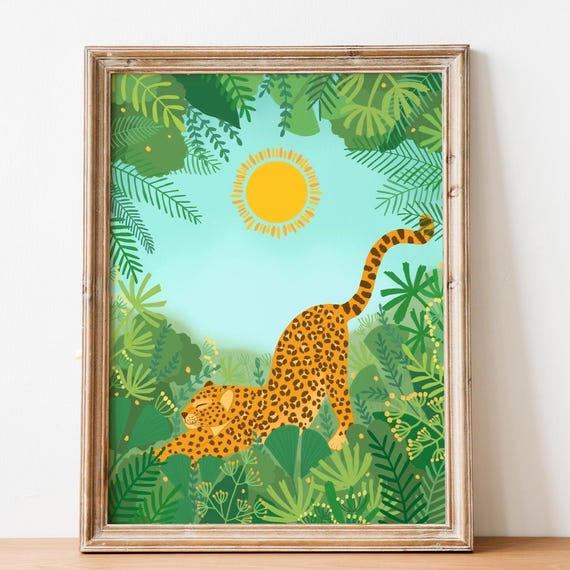 Leopard Poster Jungle Painting Animal Wall Art Print Nursery Decor Living Room Nature Prints Big Cat