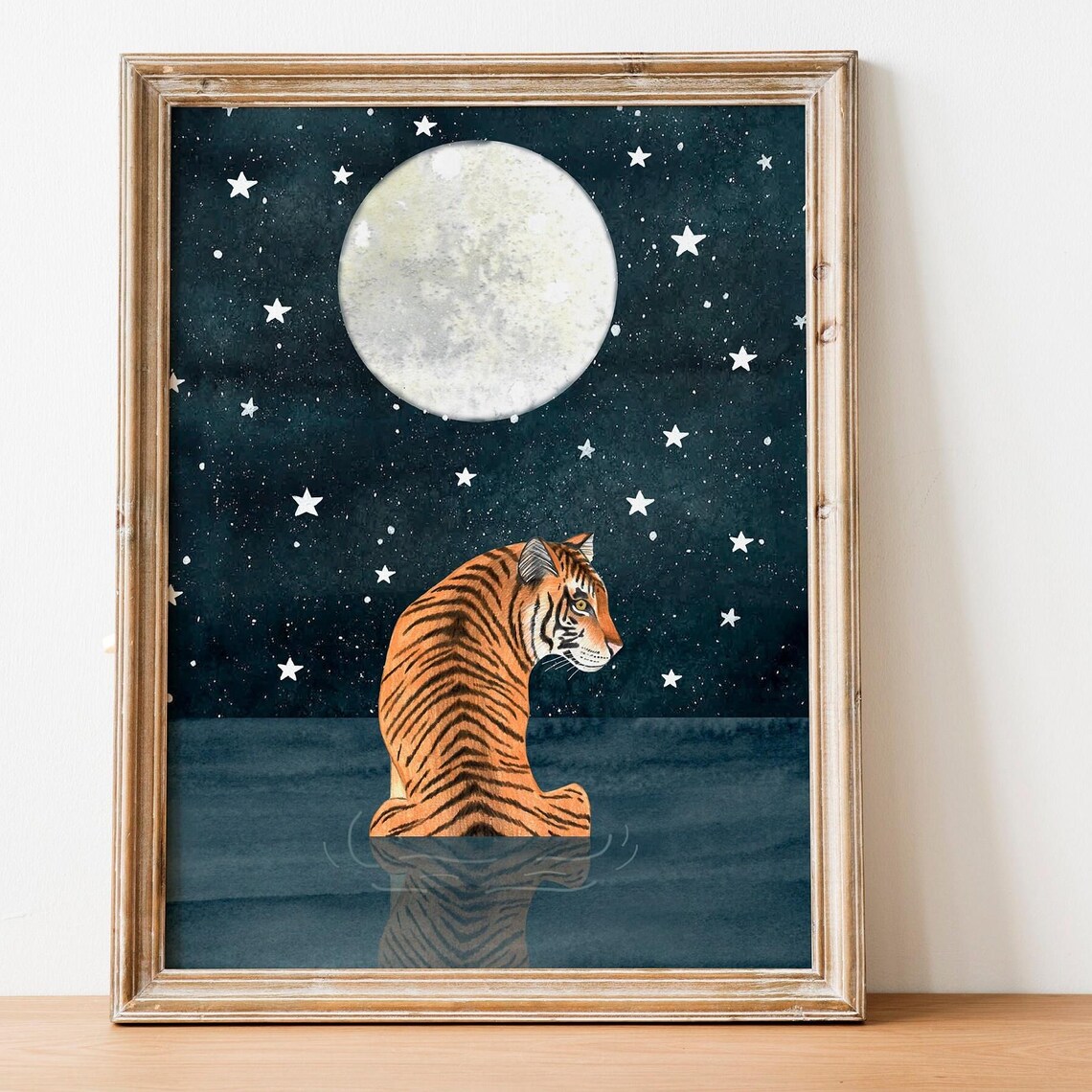 Tiger Art Print, Celestial Moon Nursery Decor