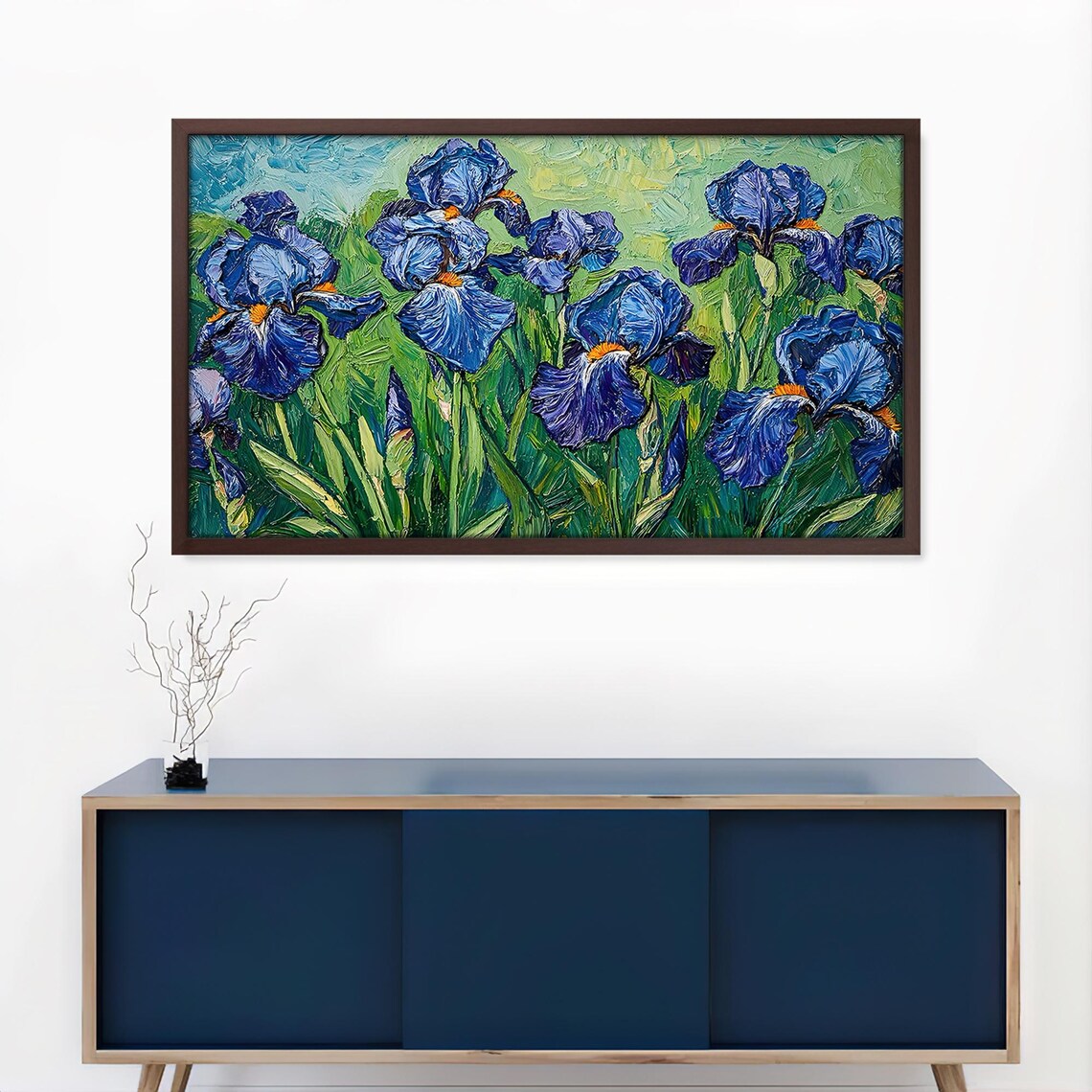 Vibrant Blue Iris Impasto Oil Painting Spring Flower Garden Poster - Image 4
