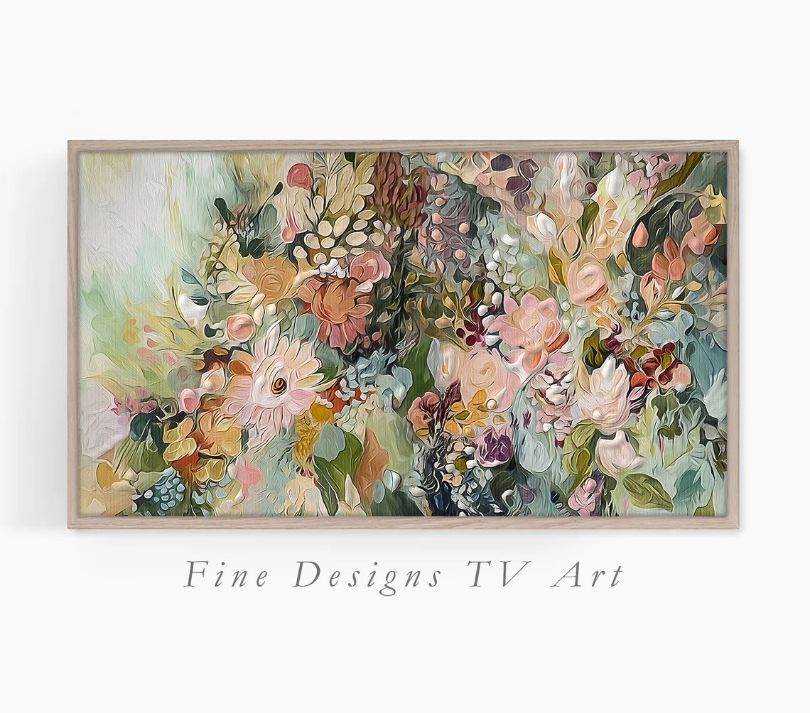 Soft Summer Flower Garden Pastel Peach Sage Blossom Art Poster