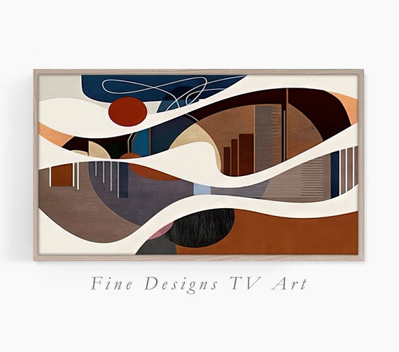 Frame Tv Art Mid Century Modern Abstract Geometric Wall Art Earth Tones Print For Living Room Art Tv