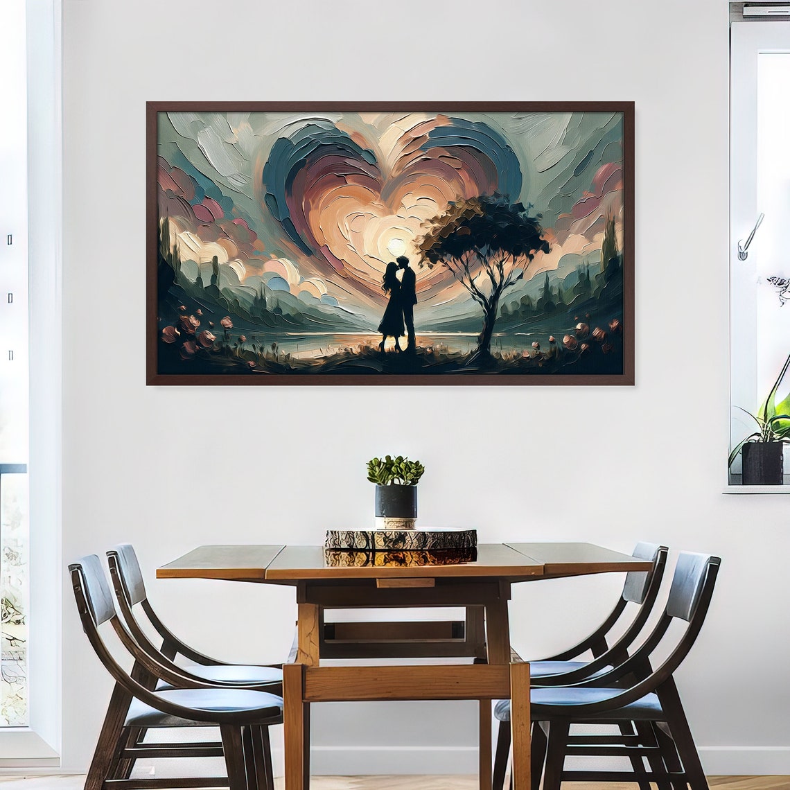 Couple Kissing Under Heart Shaped Sunset Sky Romantic Love Poster - Image 2