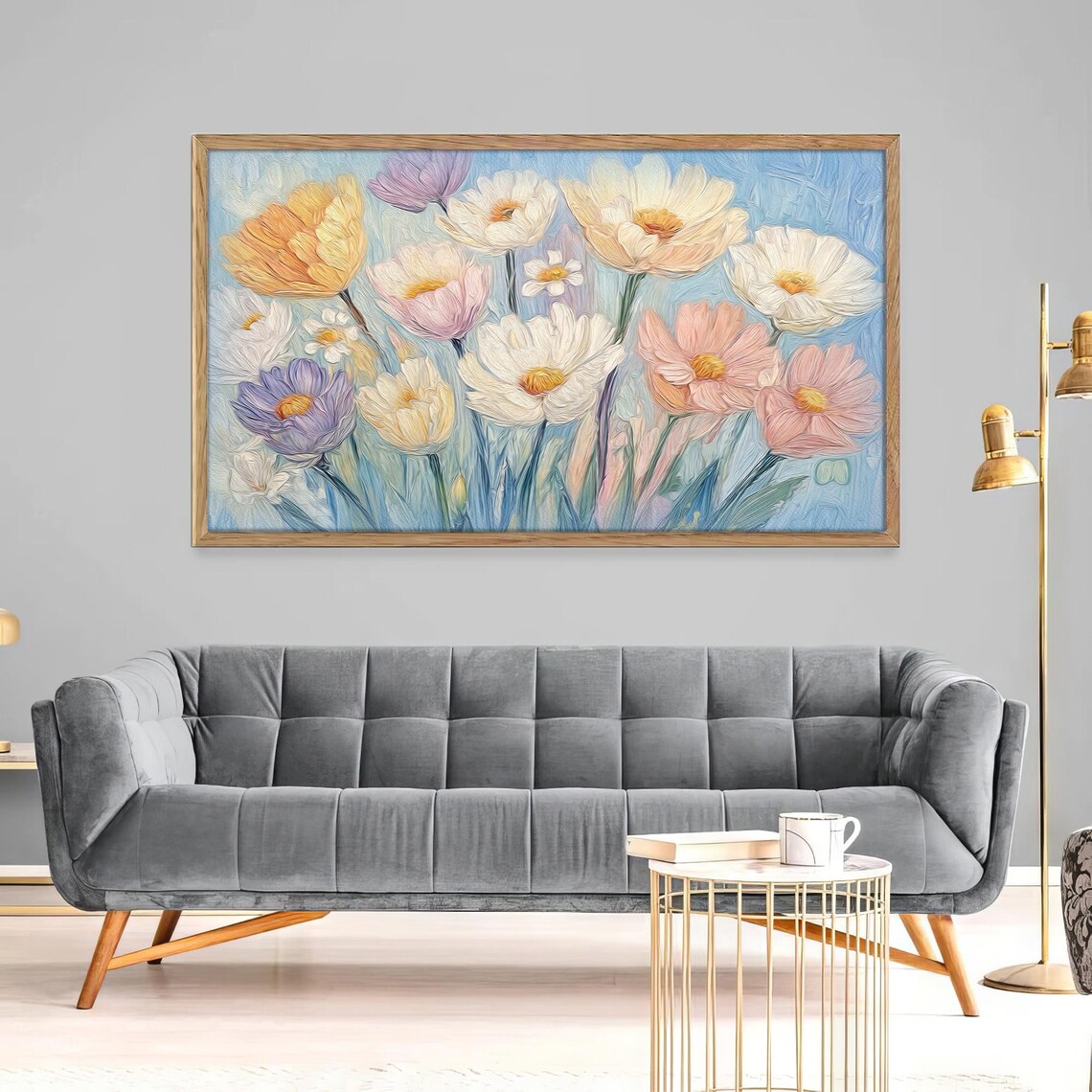 Pastel Cosmos Daisy Bouquet Impasto Spring Floral Painting Poster - Image 4