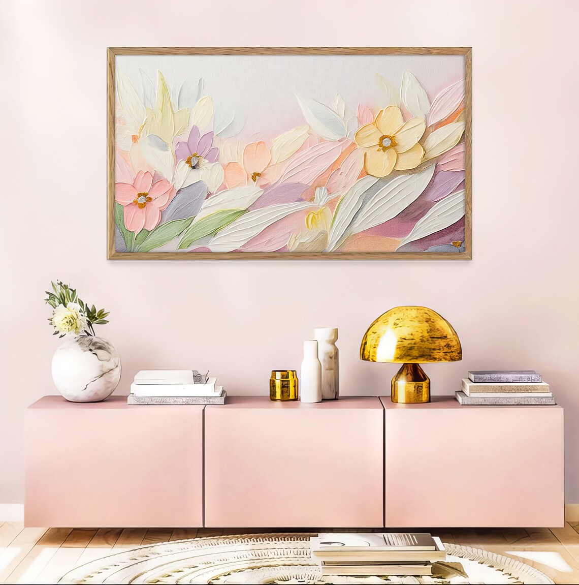 Elegant Pastel Blooms Yellow Pink Lavender Textured Floral Art Poster - Image 2