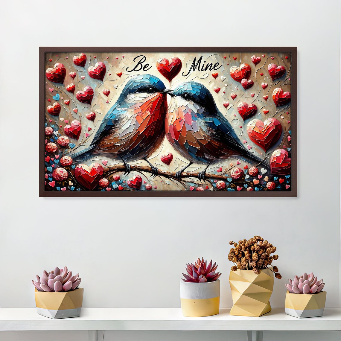 Be Mine Kissing Lovebirds Valentine Heart Mosaic Romantic Bird Poster - Image 4