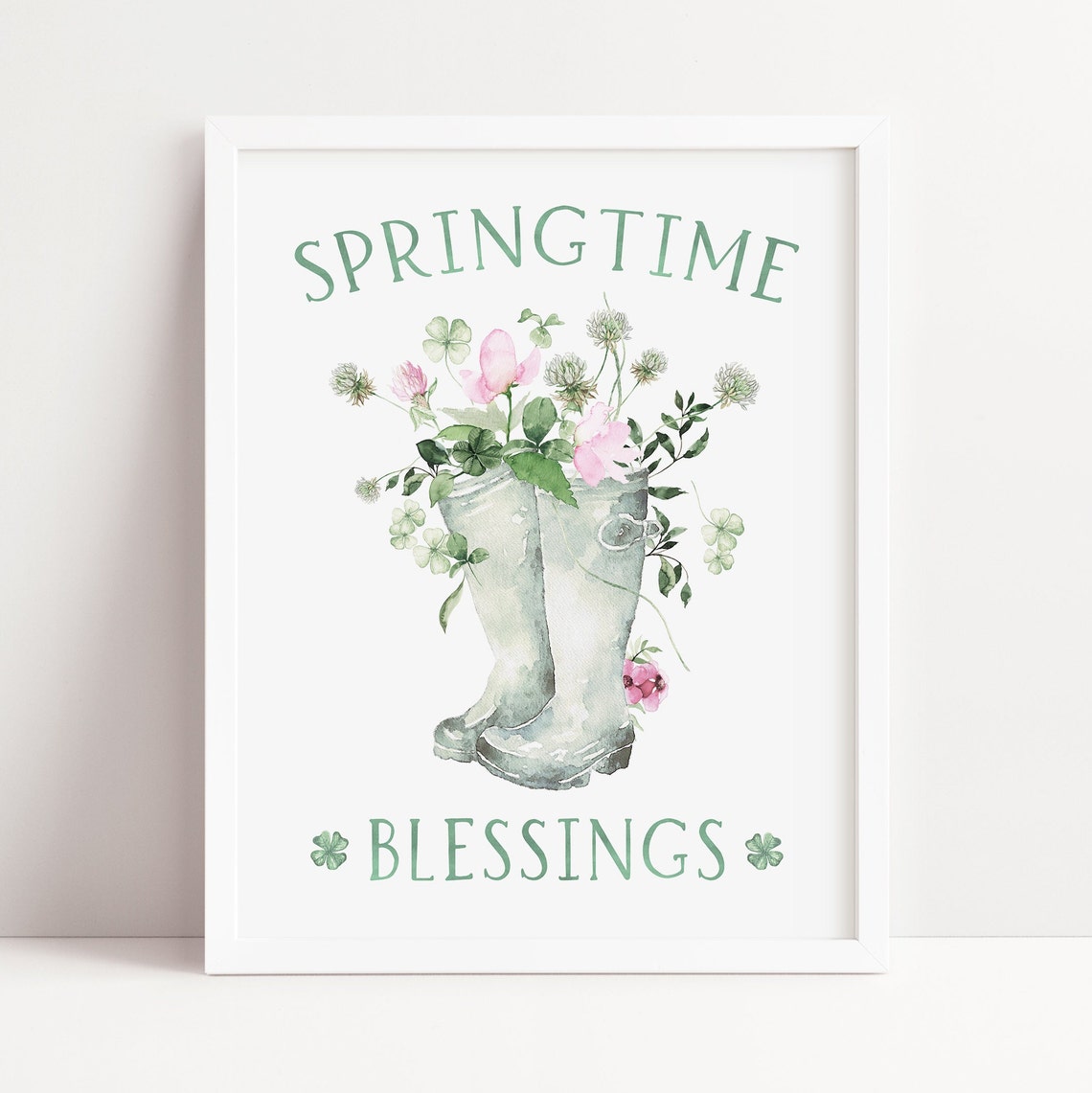 Springtime Blessings Rain Boots Shamrock Clover Floral Wall Art - Image 5