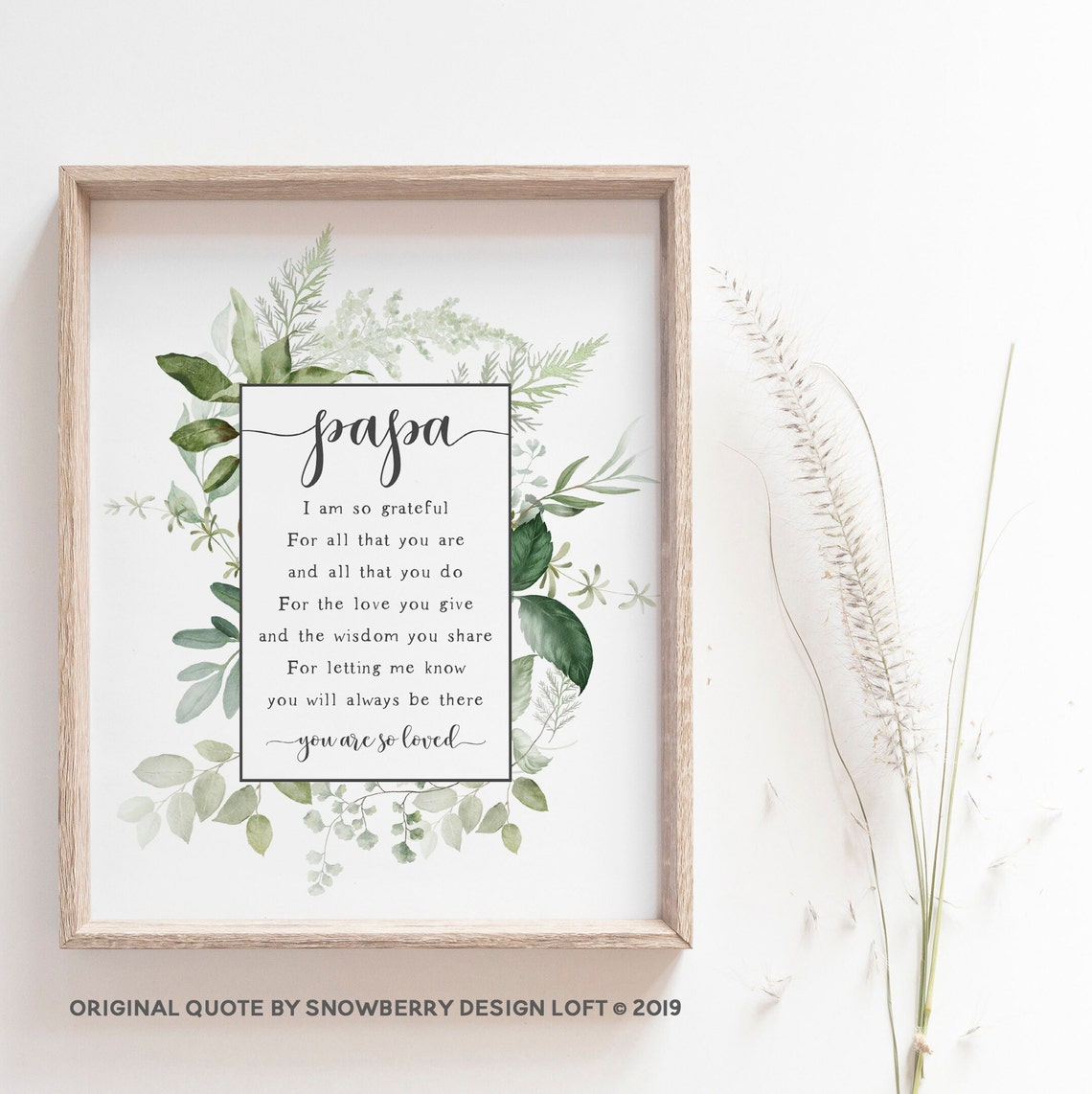 Papa Poem Grateful Keepsake Gift Greenery Watercolor Wall Art Print - Image 4