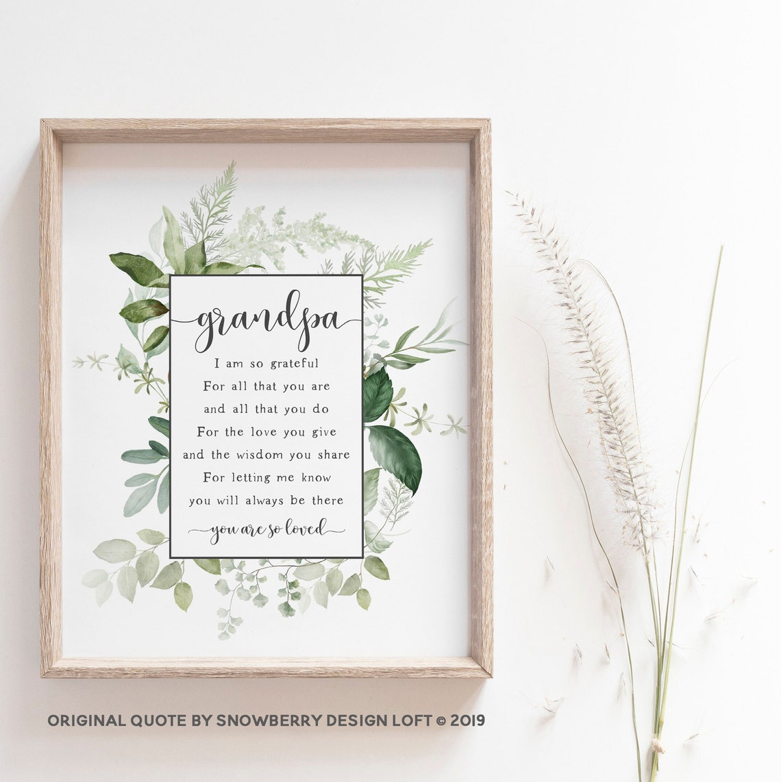 Grandpa Poem Grateful Keepsake Gift Greenery Watercolor Wall Art Print - Image 4