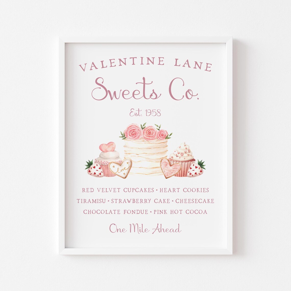 Valentine Sweets Co Bakery Sign Pink Dessert Watercolor Wall Art Print - Image 5