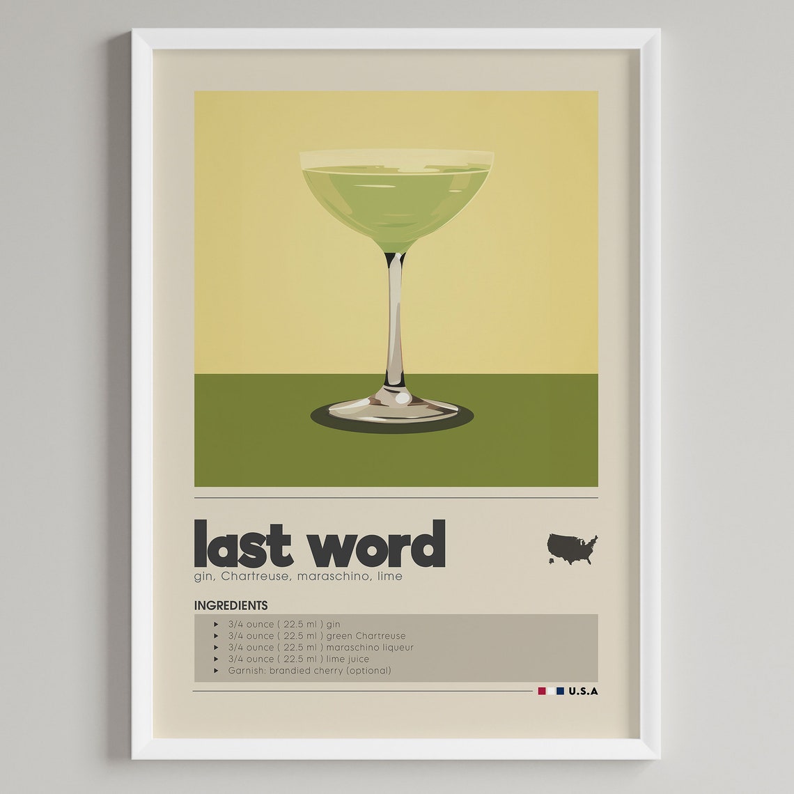 Last Word Classic Cocktail Recipe Gin Chartreuse Minimalist Bar Poster