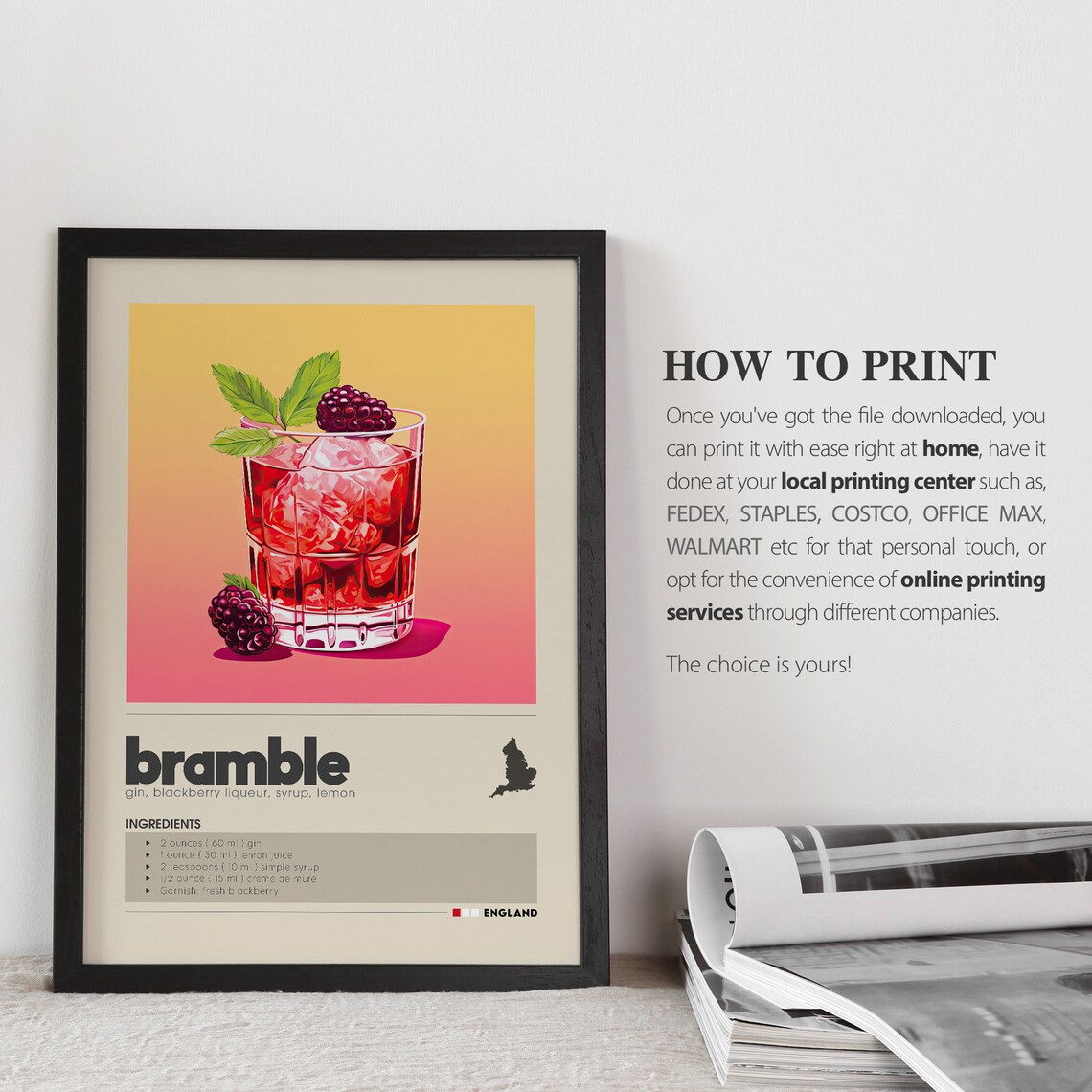 Bramble England Blackberry Gin Cocktail Recipe Vintage Poster - Image 3
