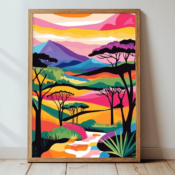 Colorful Africa Abstract Wall Art Contemporary Poster Print Living Room Decor Large Art Piece Trendy And Modern
