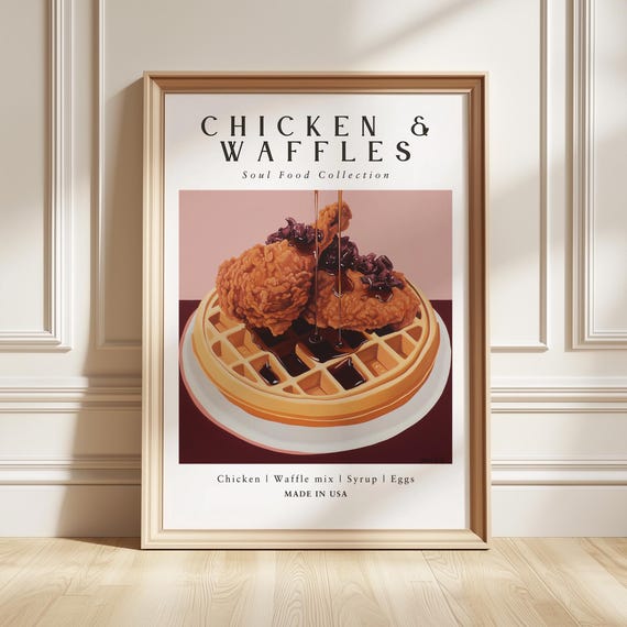Chicken Waffles Art Print Soul Food Poster Southern Brunch Kitchen Decor Foodie Gift