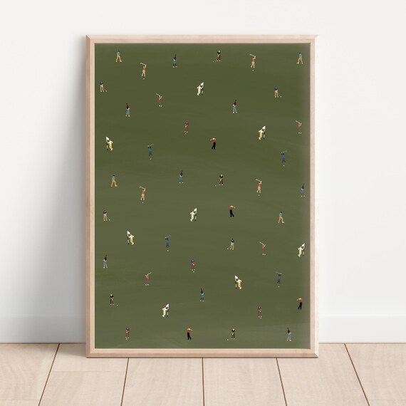 Tiny Golfers Minimalist People Art Poster, Modern Office Decor