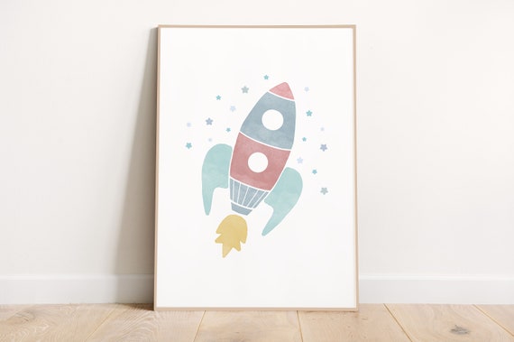 Cute Rocket Nursery Art Print Baby Wall Instant Shower Gift Kids Decor Class
